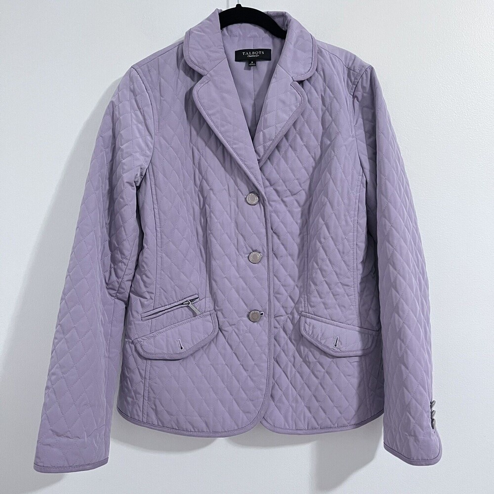 Talbots Lilac Purple Quilted Blazer Jacket Size 8 Button Front Collared Spring‎